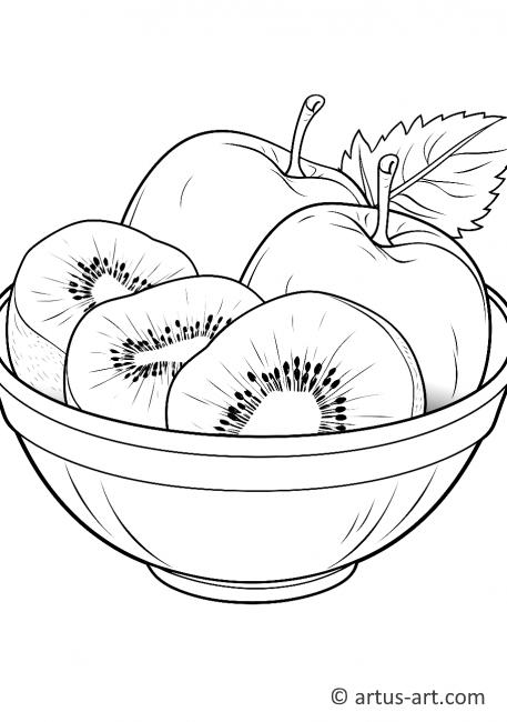 Kiwi-Frucht in einer Schüssel Ausmalbild